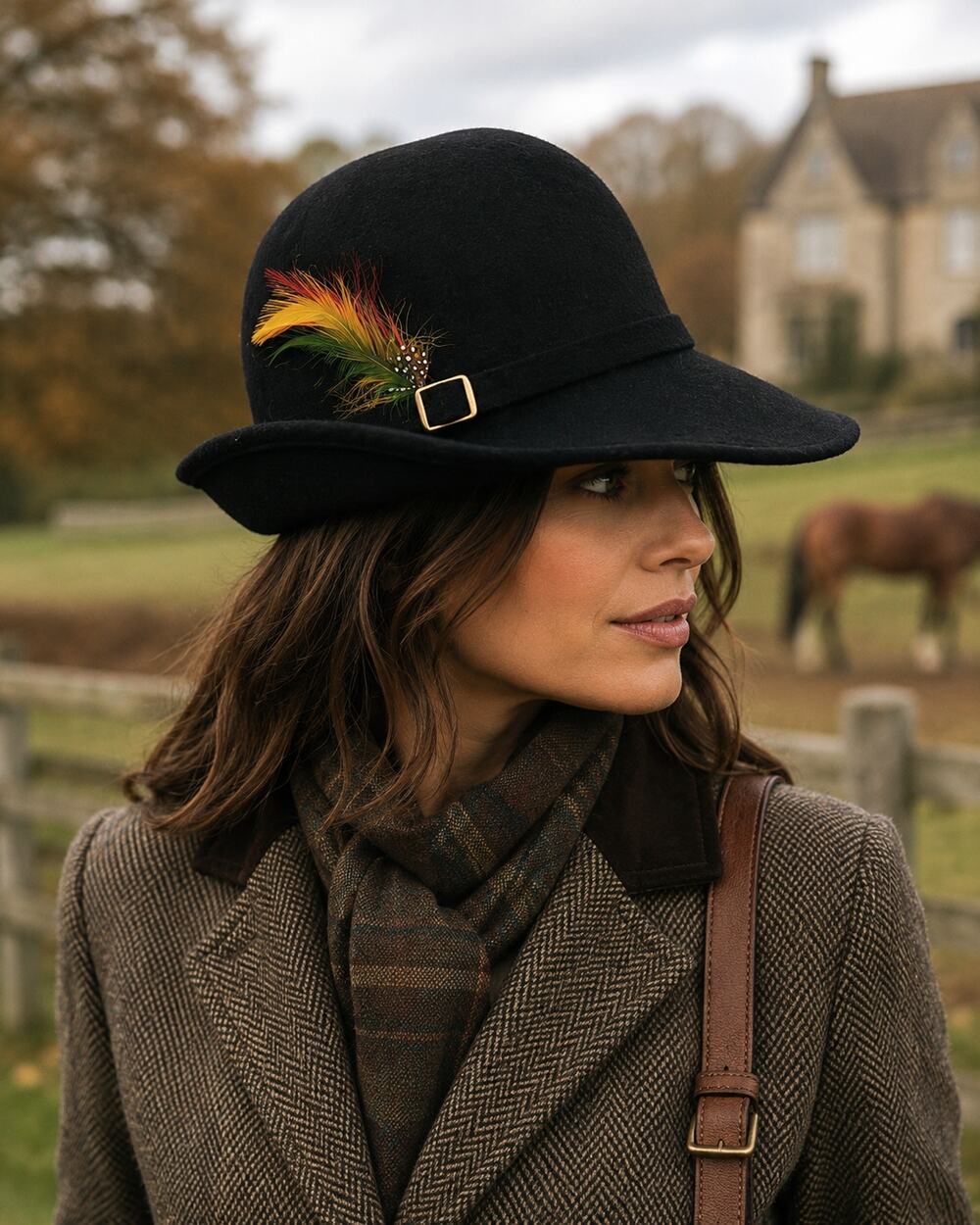 Vintage Lancaster Wool Hat Black Feather Sloping Brim Equestrian Chic
